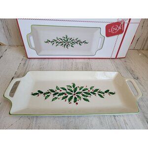 Lenox NEW holiday entertaining handled‎ tray Xmas home decor kitchen mistletoe
